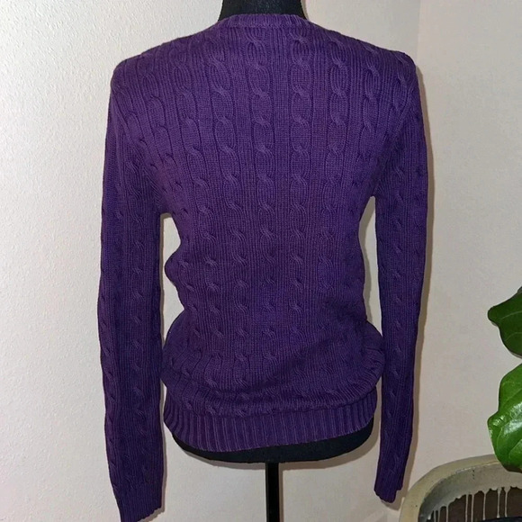 Ralph Lauren Sport Women’s 100% Cotton Cable Knit Deep Purple Sweater Jumper L - Picture 7 of 16